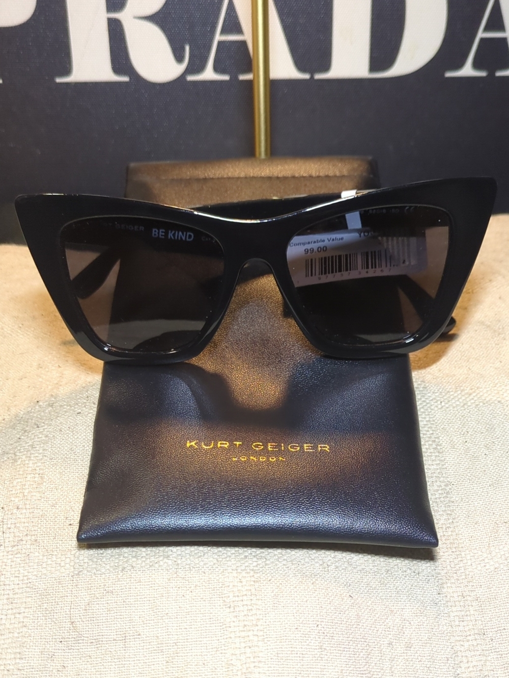 Kurt Geiger London Black Cat-Eye Sunglasses W/Dark Lenses NOW ONLY $65